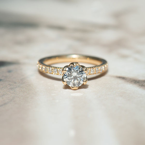 Round Petal Prong Pavé Engagement Ring - Top