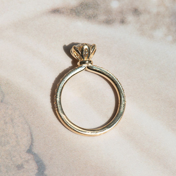 Round Petal Prong Pavé Engagement Ring - Profile