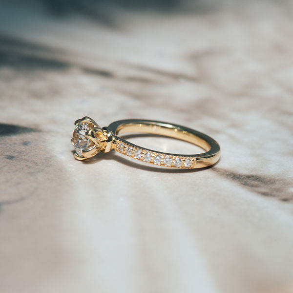 Round Petal Prong Pavé Engagement Ring - Side