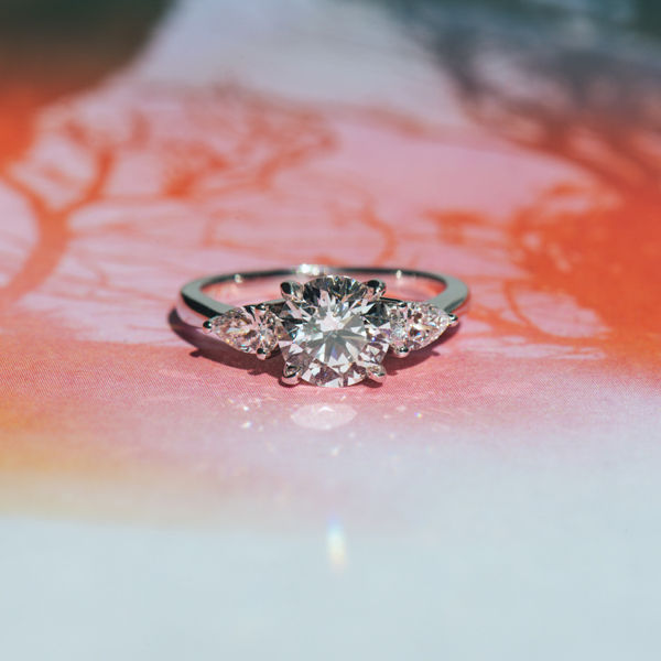 Round and Pear 3-Stone Engagement Ring - Top