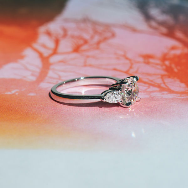 Round and Pear 3-Stone Engagement Ring - Side