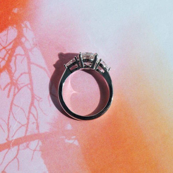 Round and Pear 3-Stone Engagement Ring - Profile