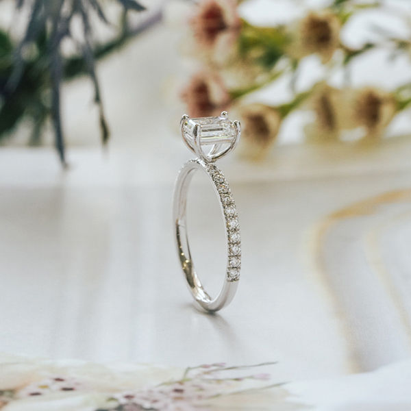 Classic Pavé Emerald Engagement Ring - Side