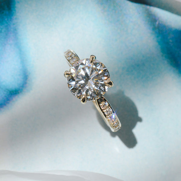 Round Engagement Ring With Pavé and Tapered Band - Top