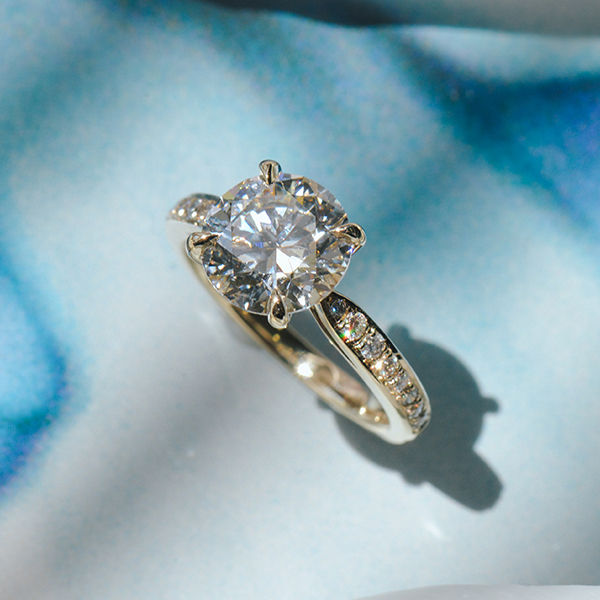 Round Engagement Ring With Pavé and Tapered Band - Side