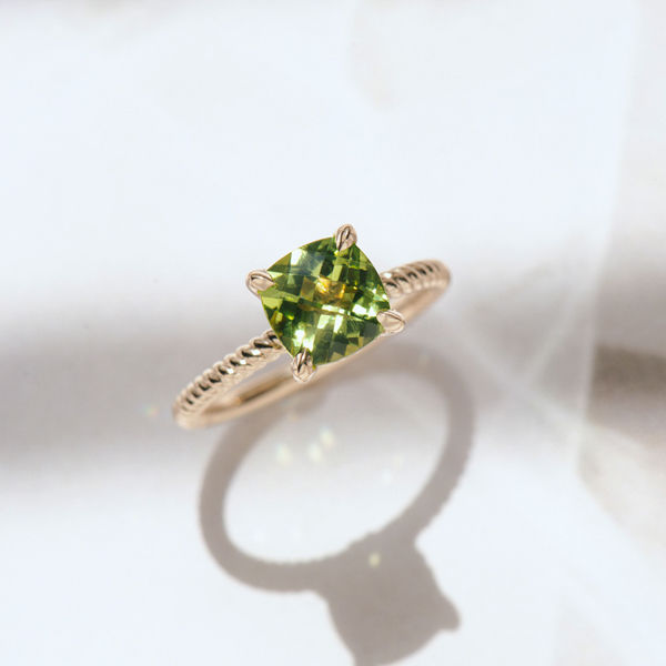 Peridot Cushion Engagement Ring With Braided Band - Top