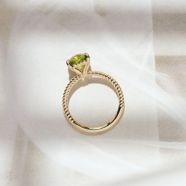 Peridot Cushion Engagement Ring With Braided Band - Profile