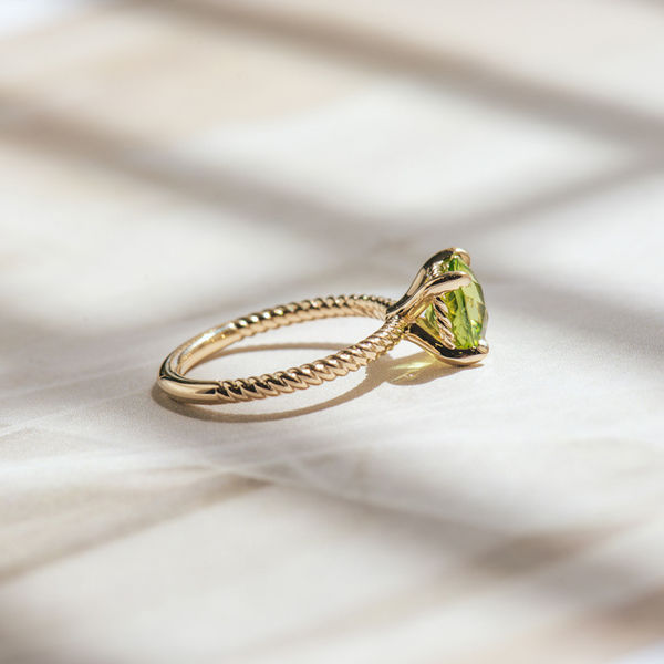 Peridot Cushion Engagement Ring With Braided Band - Side