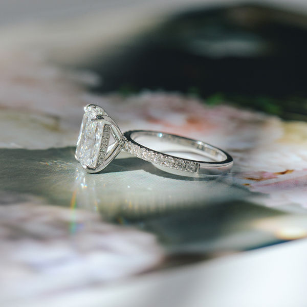Radiant Engagement Ring With Hidden Halo Between The Claws - Side