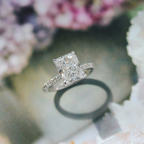 Radiant Engagement Ring With Hidden Halo Between The Claws - Top