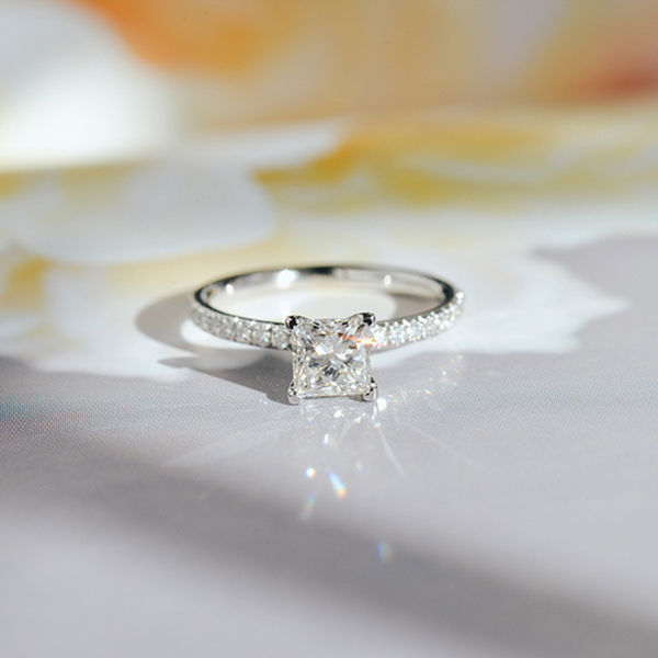 Classic Princess Engagement Ring With Pavé Band - Side