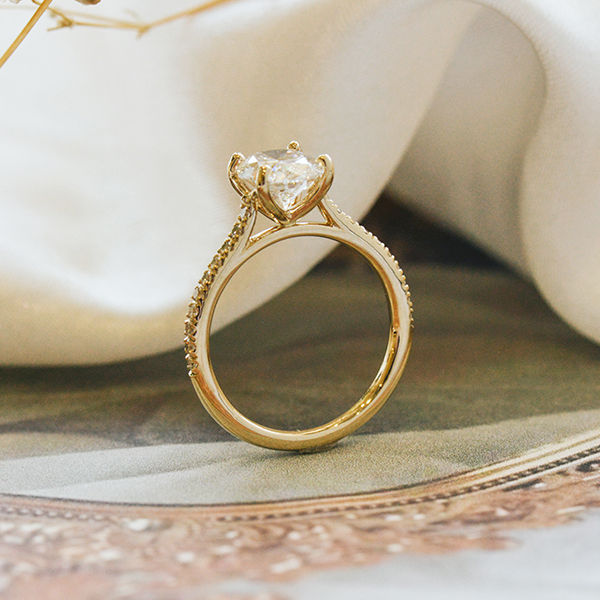 Oval Engagement Ring With Pavé Cathedral Setting - Profile