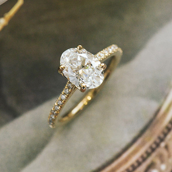 Oval Engagement Ring With Pavé Cathedral Setting - Side