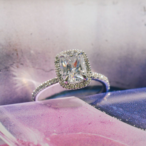 Cushion Halo Pavé Engagement Ring Top