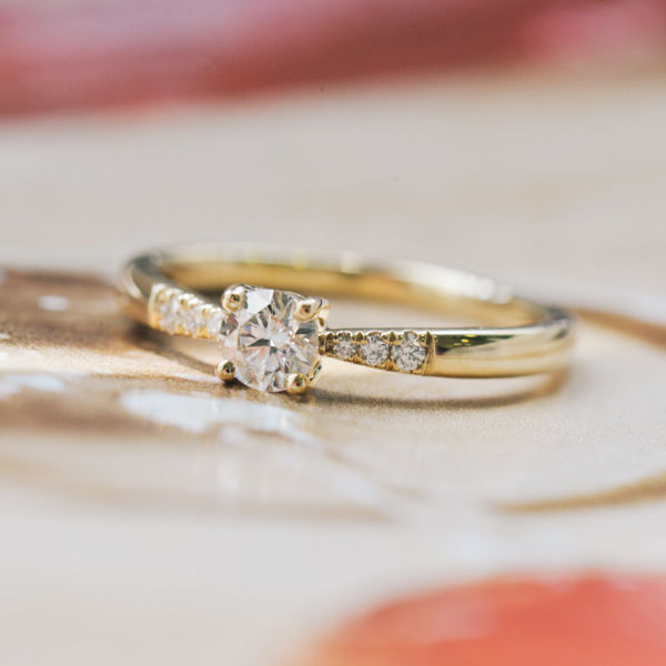 Solitaire Round Engagement Ring With Tapered Band - Top