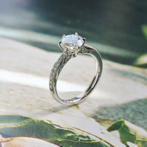 Vintage Inspired Petal Prong Round Engagement Ring top