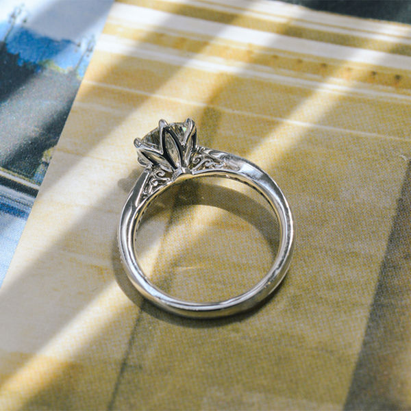 Vintage Inspired Petal Prong Round Engagement Ring profile