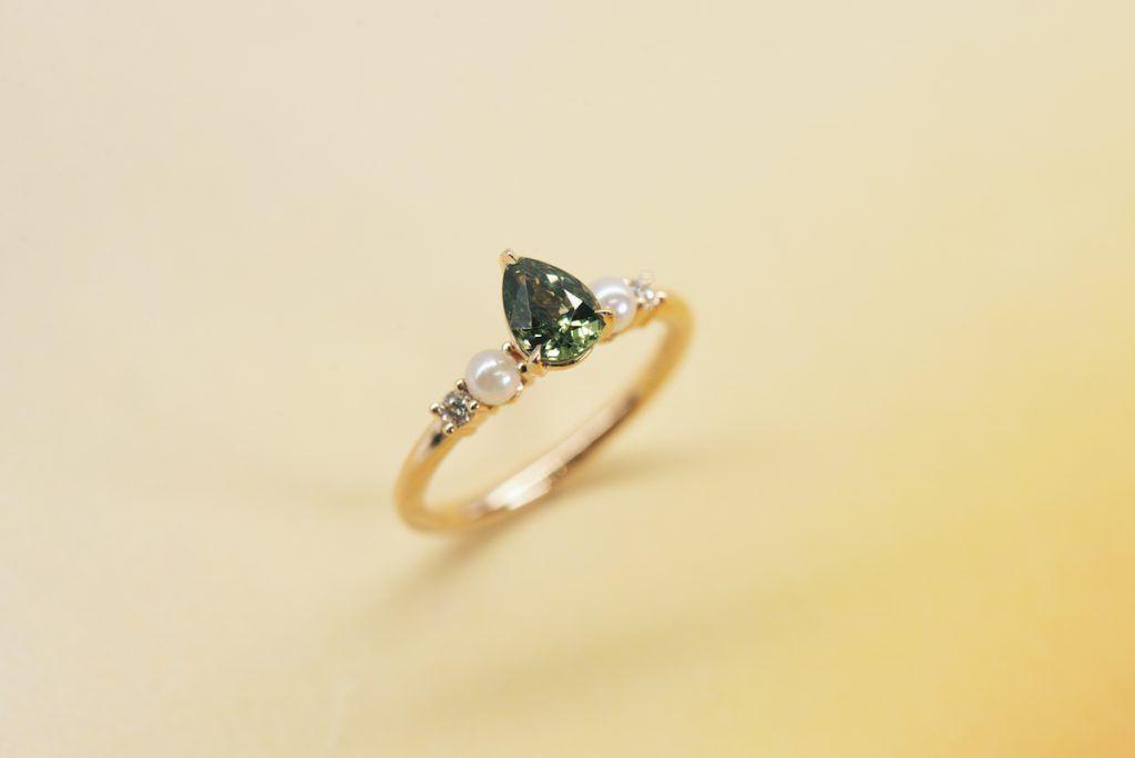 green engagement rings : pear green sapphire engagement ring