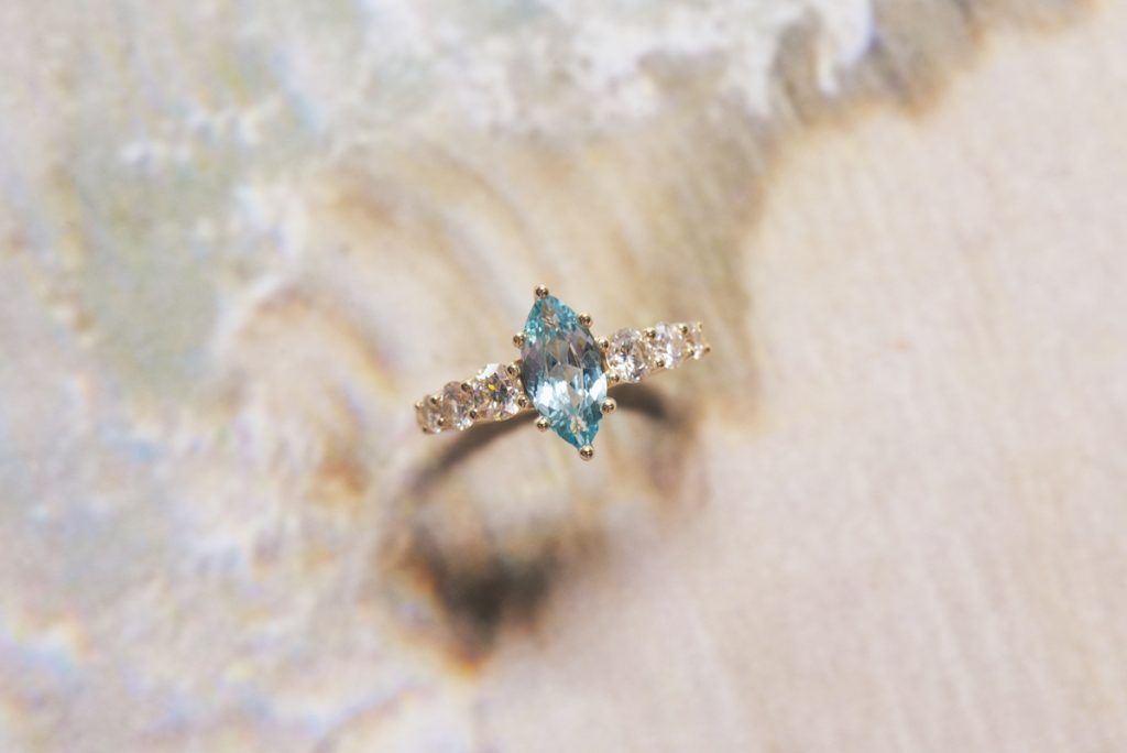 Engagement Ring With Blue Stones: aquamarine