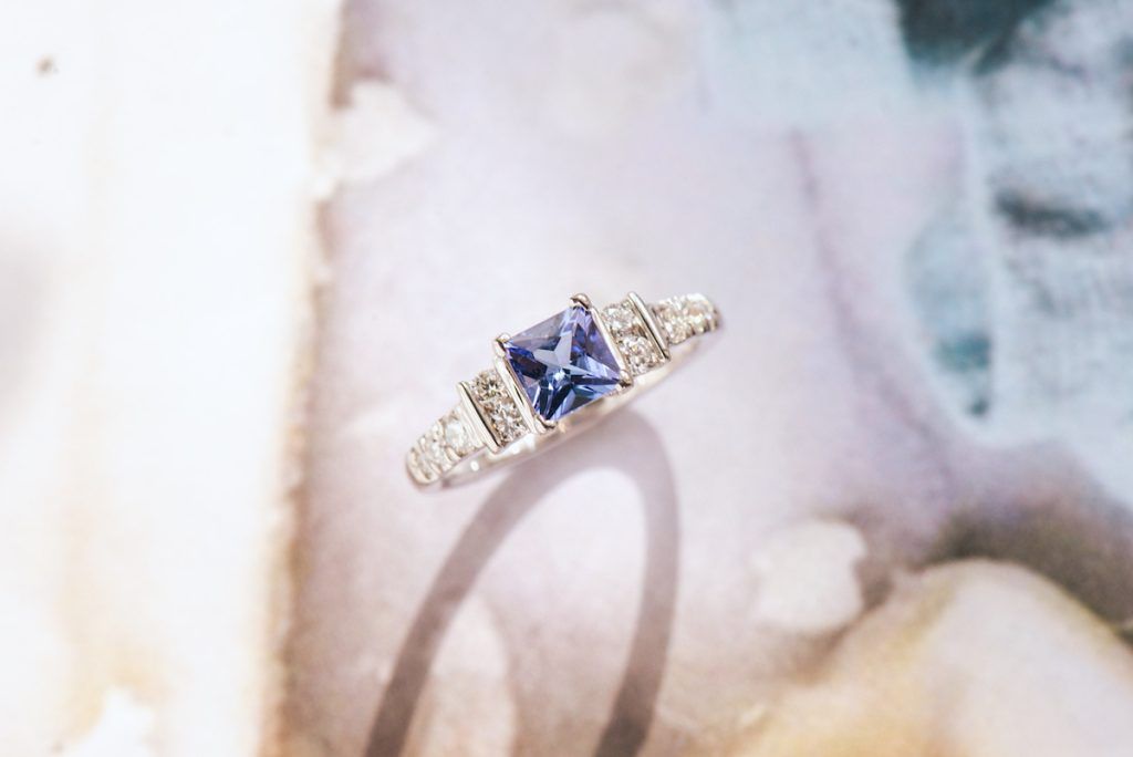 blue sapphire princess cut engagement ring