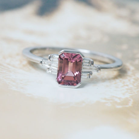 emerald cut pink tourmaline engagement ring