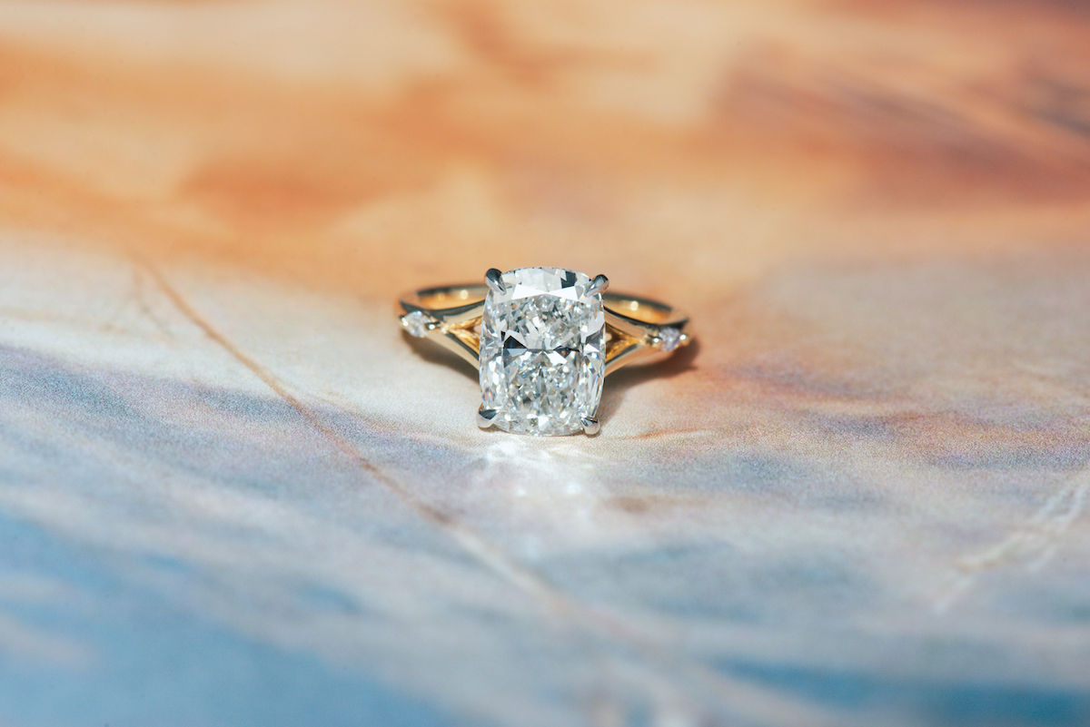 elongated cushion cut diamond ring