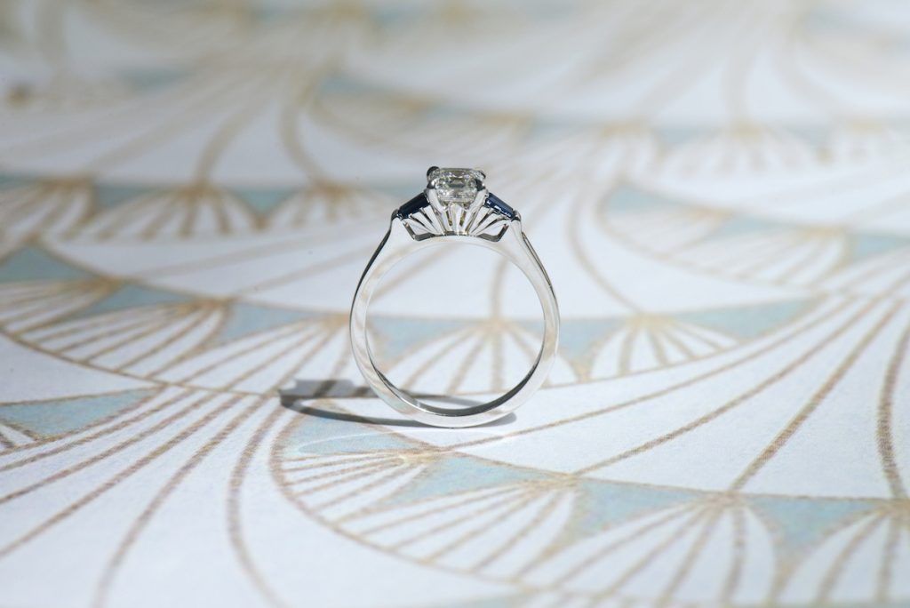 art deco engagement rings - "sunburst" basket design