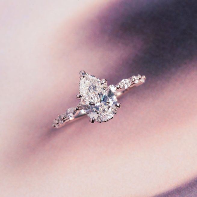 5 Prong Pear Lab Diamond Engagement Ring