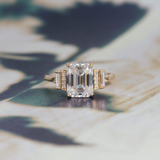 Emerald Cut Moissanite Art Deco Engagement Ring