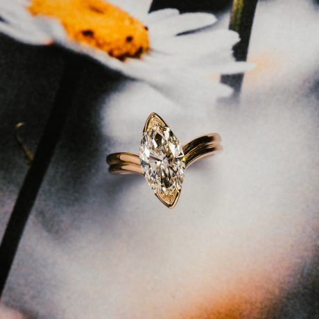 Custom vs Ready-Made Engagement - marquise lab diamond engagement ring, double, half bezel, yellow gold