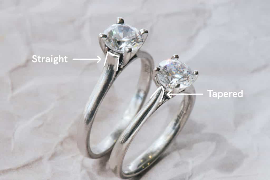 Solitaire engagement ring tapered vs straight comparison