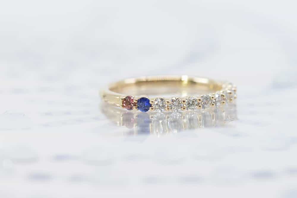 yellow gold family rings, gemstone sapphire, ruby