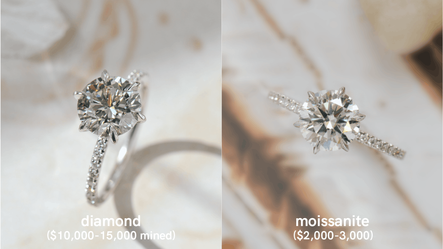 Diamond ring with side stones vs Moissanite ring with side stonescomparison