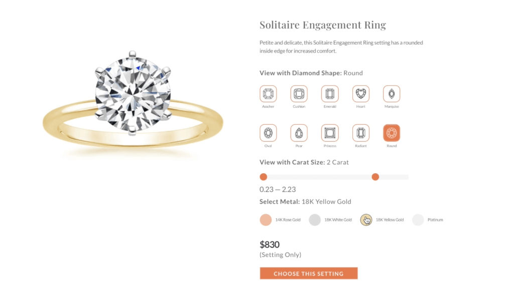 ring selection feature e-commerce online