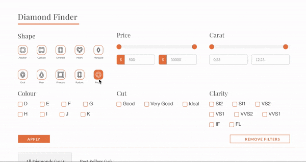 diamond selection filter online