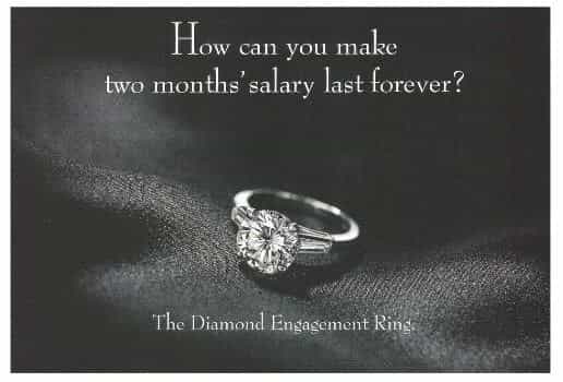 how much to spend on engagement ring_DeBeers 2 to 3 month salary engagement ring ad