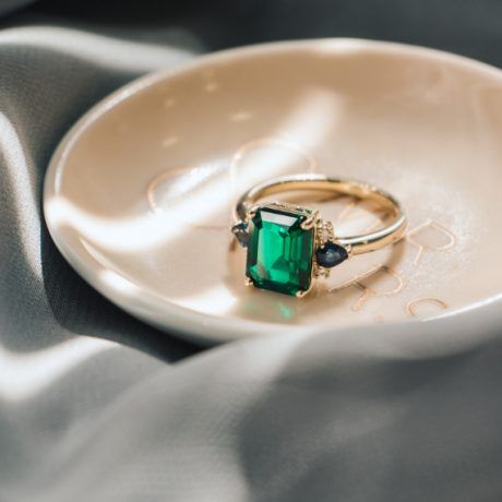 Emerald cut green emerald stone ring