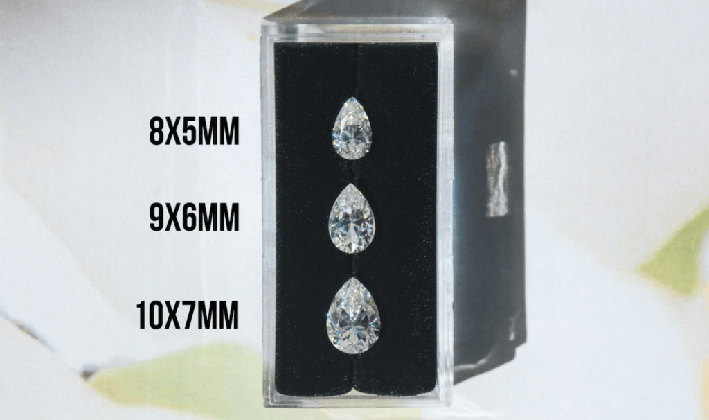 3 pear moissanite stones in bandwidth measurements