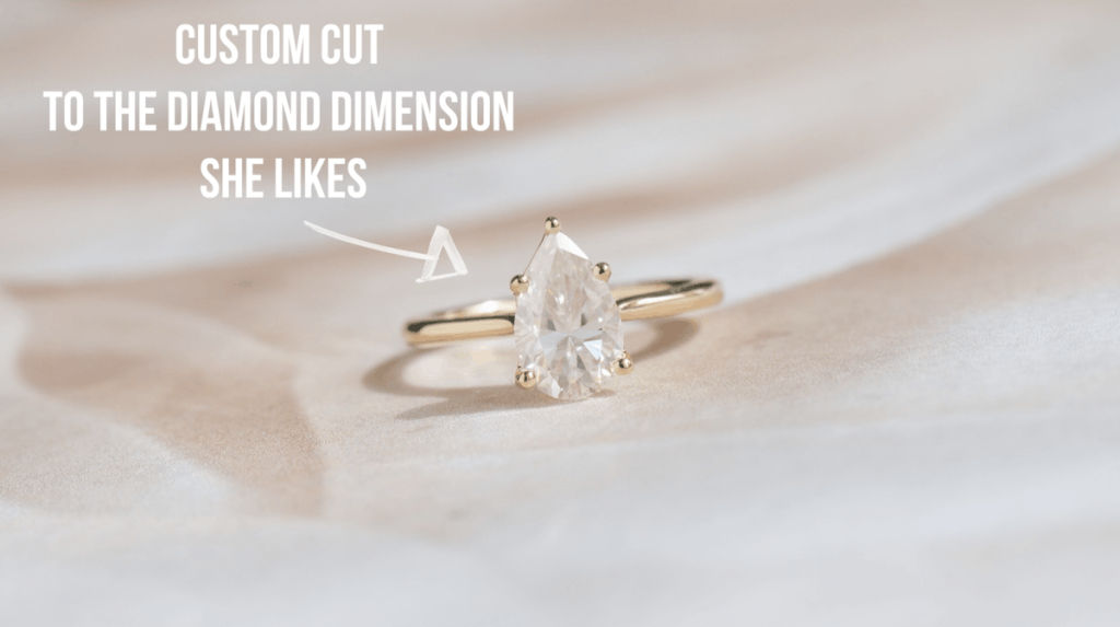 custom cut pear moissanite engagement ring