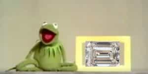 Kermit the frog describing rectangle shape with emerald cut diamond