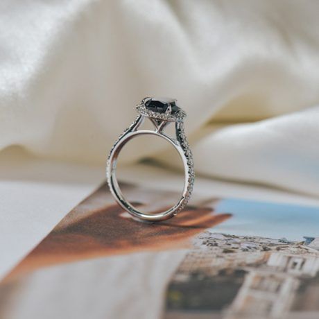 Black Diamond Halo Pear Engagement Ring-profile