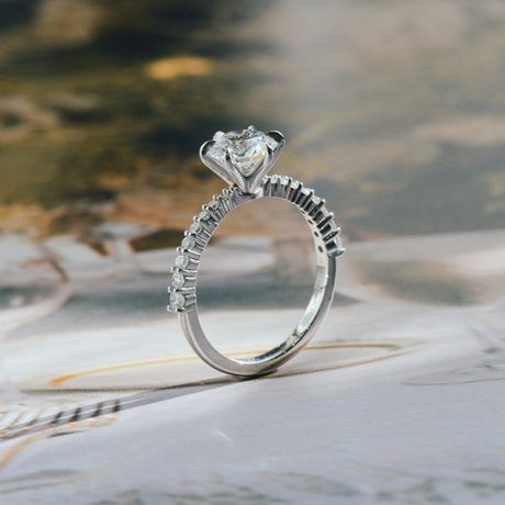 Round 6-Prong Engagement Ring With Tapered Pavé Band-profile