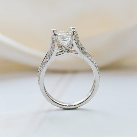 Square Cushion Engagement Ring With Split-Shank And Pavé Band-profile
