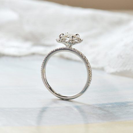 Cushion Halo Engagement Ring With Pavé -profile