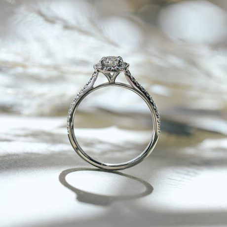 Round Engagement Ring With Cushion Halo and Cathedral -profile