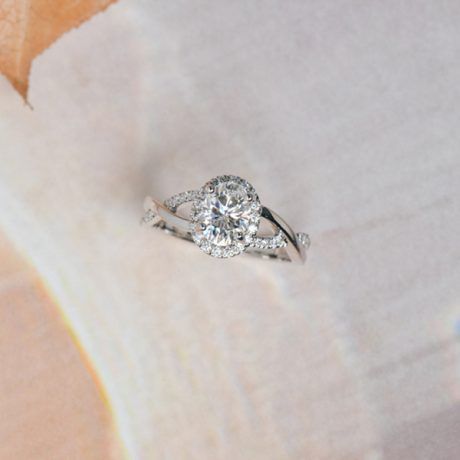 Halo Oval Engagement Ring With Pavé and Split-Shank Band-profile