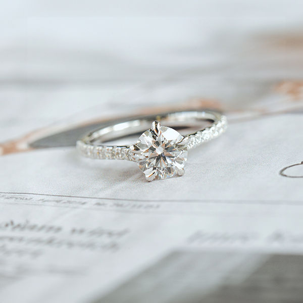 Round 5-Prong Engagement Ring With Pavé Band-top