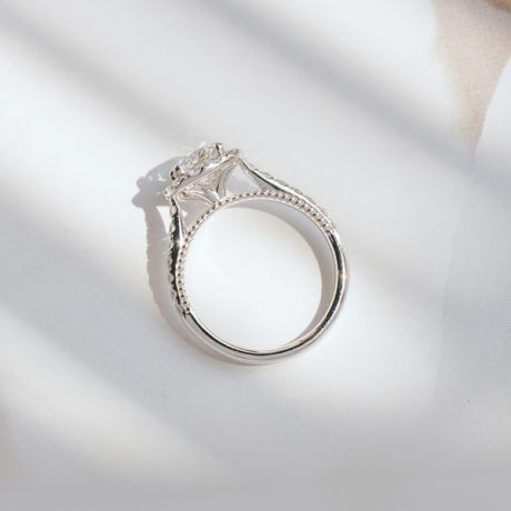 Square Cushion Halo Engagement Ring With Cathedral-profile