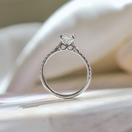 Cushion Engagement Ring With Pavé Cathedral -profile