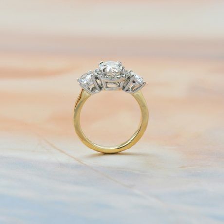 Two-Tone 3-Stone Oval Halo Engagement Ring-profile